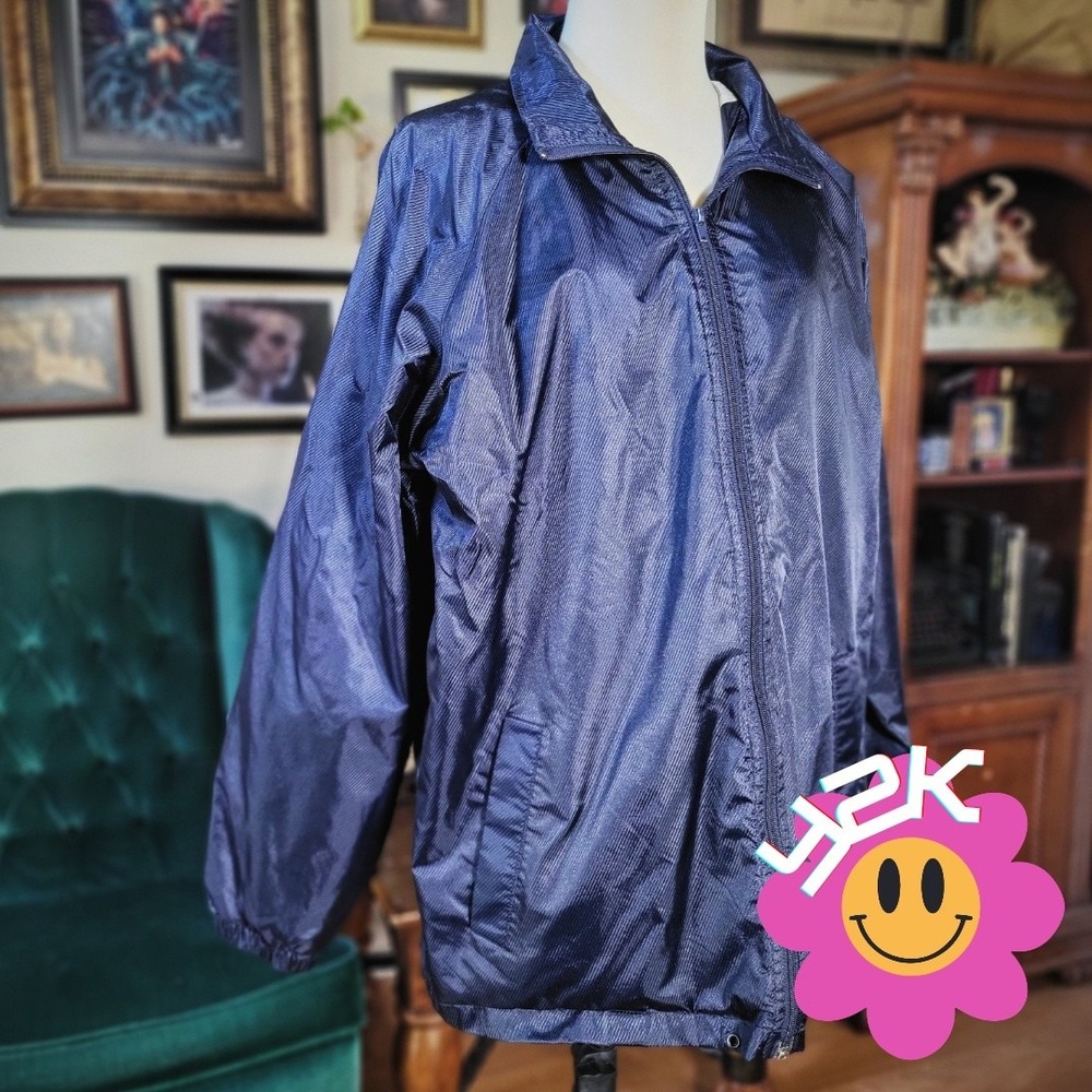 Y2K Blue Retro Windbreaker Jacket Vintage MAXX Sportswear Navy Men's Large
